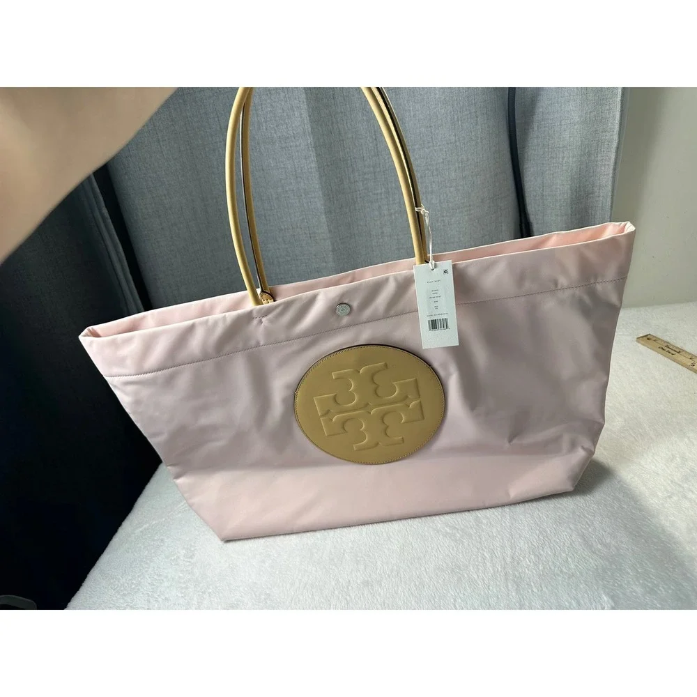 Tory Burch Ella Twist Tote Womens OS Rose Mist Pink New Large Nylon Bag 151463